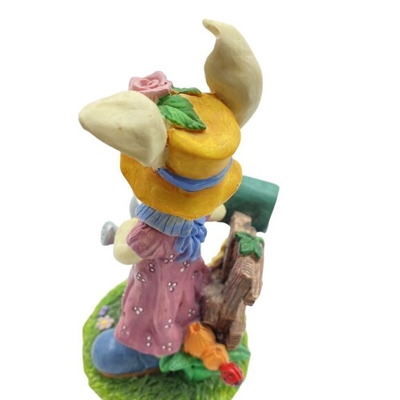 Vintage Girl Easter‎ Bunny Resin Statue Figurine Decor Dress Hat Watering Can 5” - Picture 5 of 10
